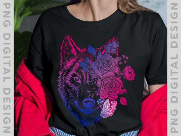 Bisexual wolf png file for shirt, wolf floral design, bisexuality shirt design, bi pride flag, lgbt pride, instant download hh