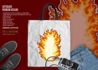 Blazing fire with bright flame tongue logo illustrations t shirt template