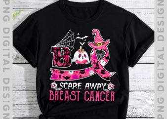 Boo Scare Away Breast Cancer Halloween T-Shirt, October Breast Cancer Awareness Month, Halloween Gift TH