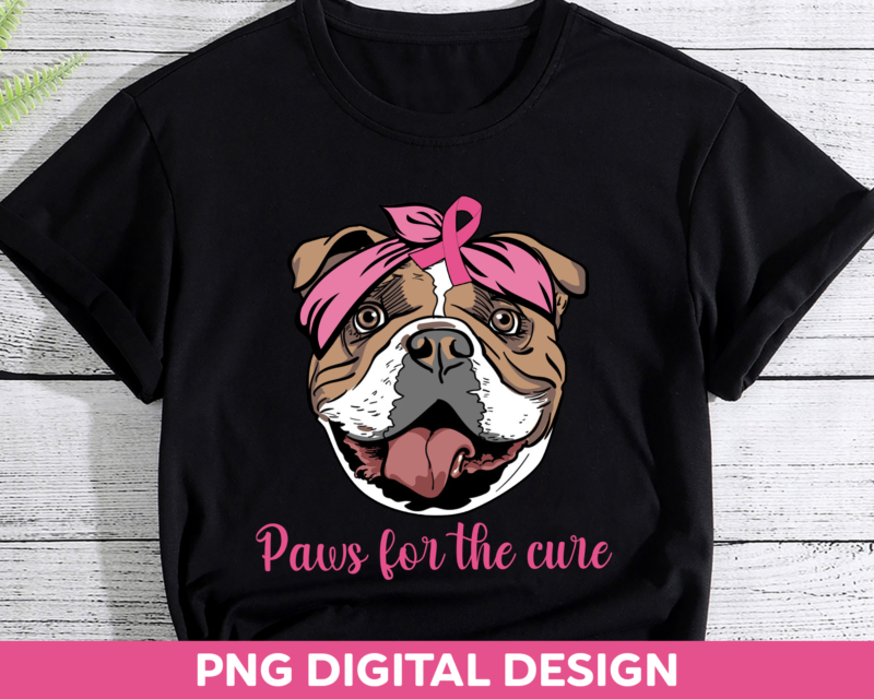 Breast Cancer Awareness PNG File For Shirt, Bulldog Pink Ribbon Design, Dog Lover Gift, Breast Cancer Month, Instant Download HH