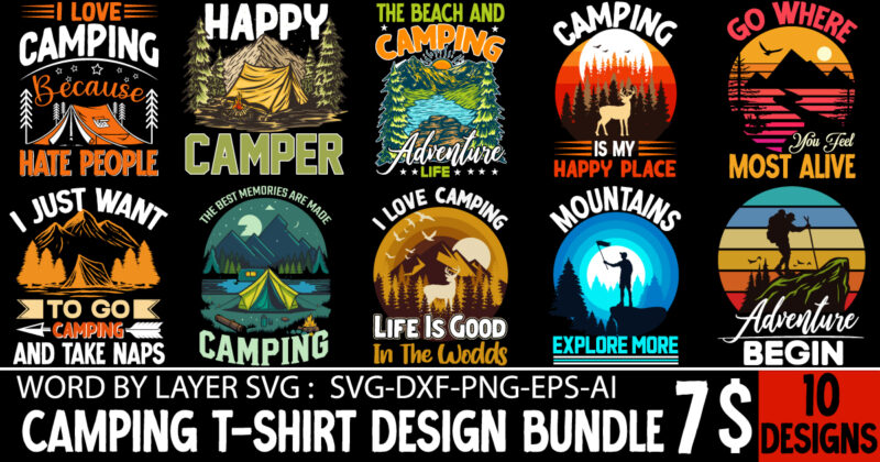 Camping T-shirt DEsign Mega Bundle , 6o Design ,Hiking T-shirt Design BUndle 10 Design PNG ,100+ Adventure Png Bundle, MountaiBig Hiking Svg Bundle, Mountains Svg, Hiking Shirt Svg, Hiking Quotes