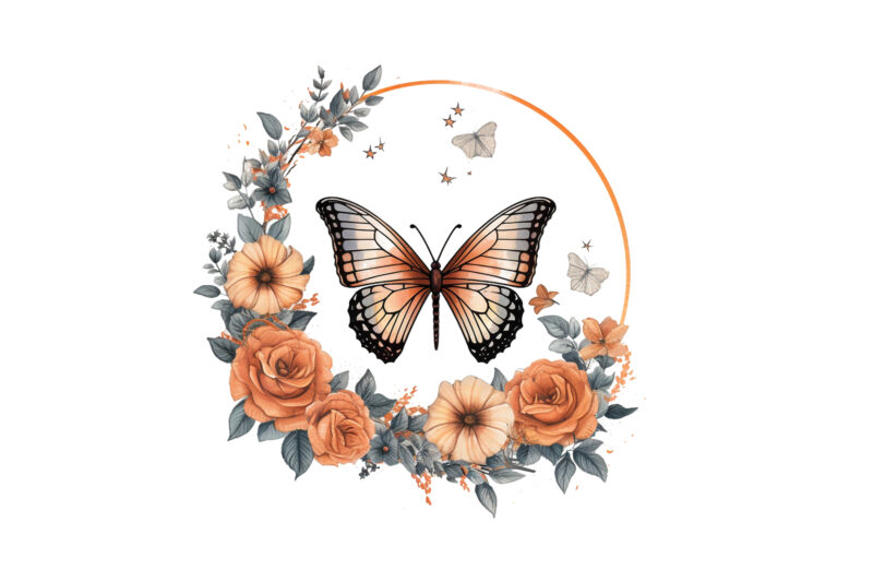 Butterfly and Flower Moon Clipart
