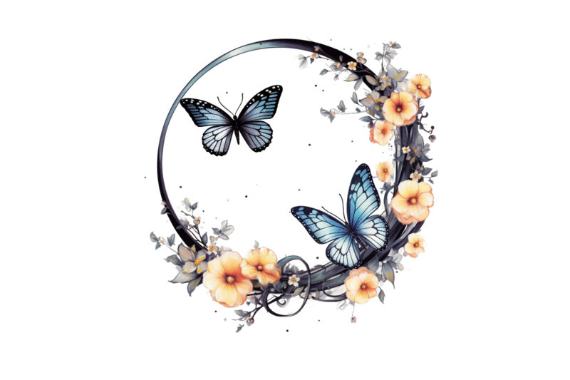 Butterfly and Flower Moon Clipart