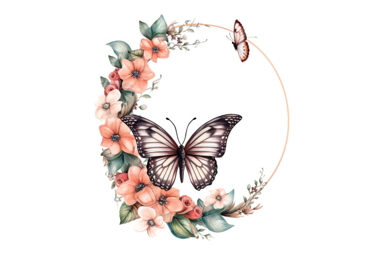 Butterfly and Flower Moon Clipart