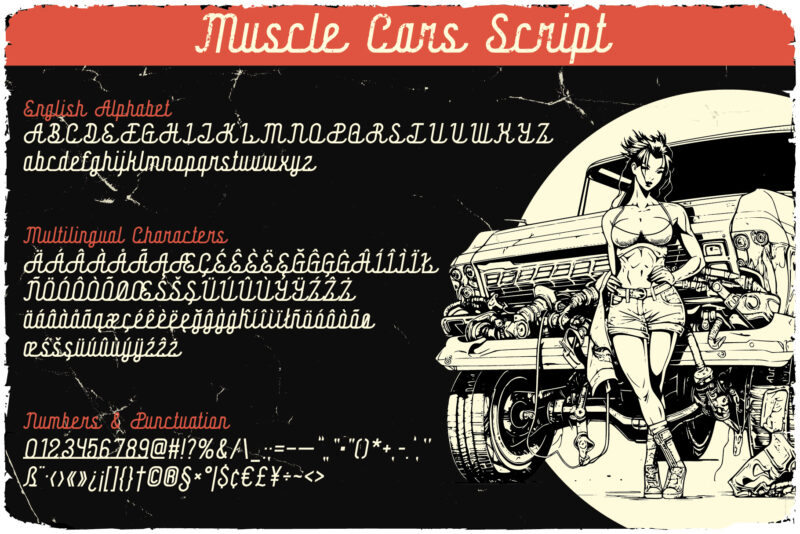 Muscle Cars Font Duo + 8 Editable T-shirt Designs