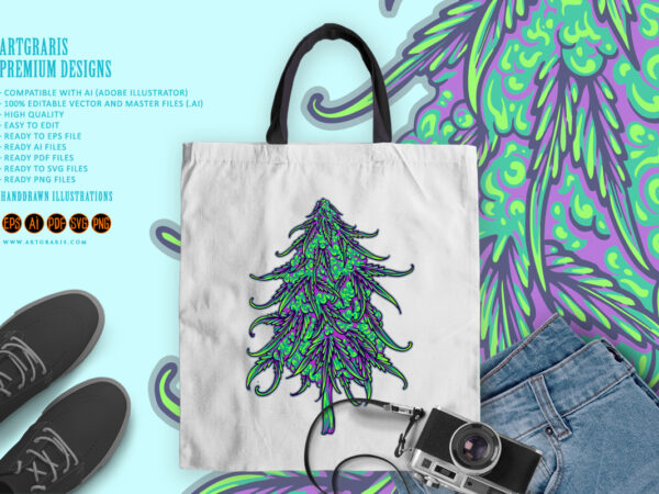 Cannabis sativa buds strains recreational hemp illustrations t shirt vector file