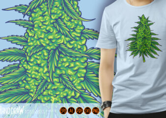 Cannabis sativa strains botanical hemp buds illustrations t shirt vector file