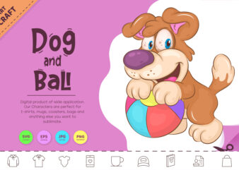Cartoon Dog and Ball. Clipart.