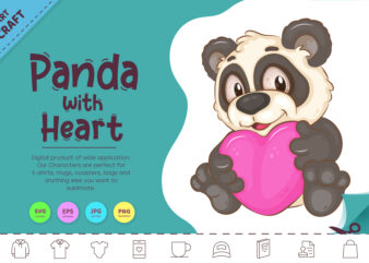 Cartoon Panda with Heart. Clipart.
