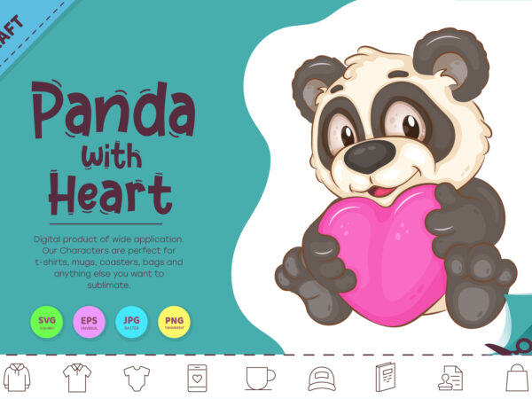 Cartoon panda with heart. clipart. t shirt vector file