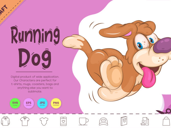 Cartoon running dog. clipart. t shirt vector file