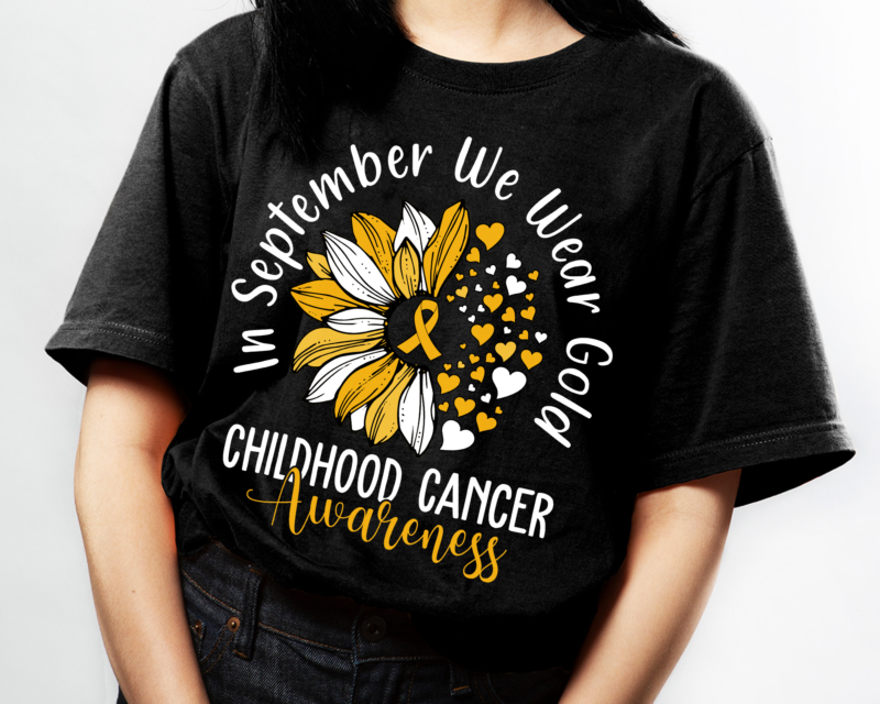 Childhood Cancer Awareness PNG Design, In September We Wear Gold PNG File, Cancer Support Design, Gold Ribbon CH