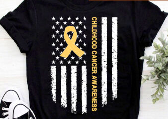 Childhood Cancer Awareness PNG File For Shirt, In September We Wear Gold, American Flag Design, Gold Ribbon PNG, Instant Download HC