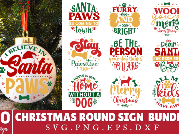 Christmas dog round sign svg bundle t shirt vector file