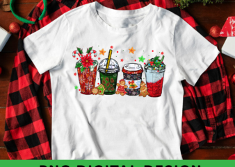 Christmas coffee PNG, snowmen red peppermint iced latte sweets snow cozy winter women Sublimation design