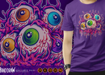 Creepy eyeballs gooey monster horror logo illustrations t shirt vector file