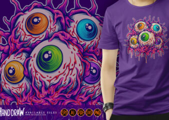 Creepy eyeballs gooey monster horror logo illustrations