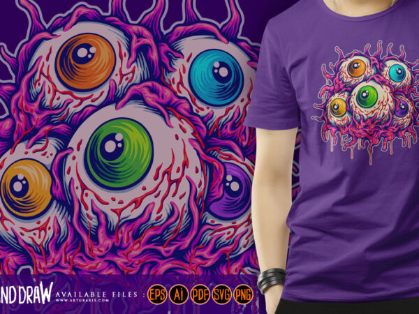 Creepy eyeballs gooey monster horror logo illustrations t shirt vector file