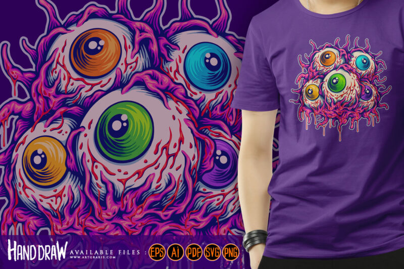 Creepy eyeballs gooey monster horror logo illustrations