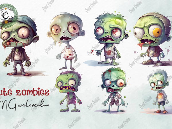 Cute zombies png watercolor sublimation design