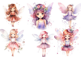 Cute Fairy Girl Watercolor Clipart