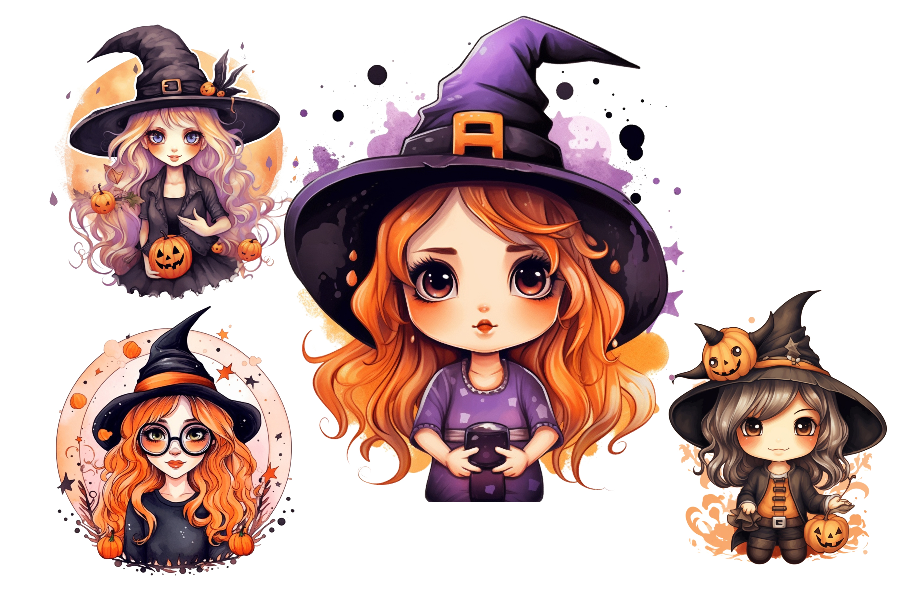 Simple Halloween Witch Kawaii Cartoon Drawing PNG & SVG Design For T-Shirts