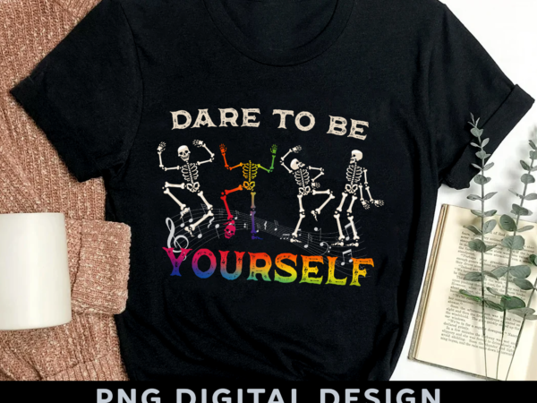 Dare to be lgbt pride yourself rainbow skeleton dancing t shirt vector illustration