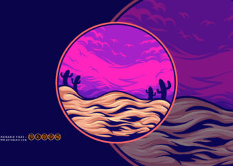 Dazzling desert sunset landscape background logo illustrations