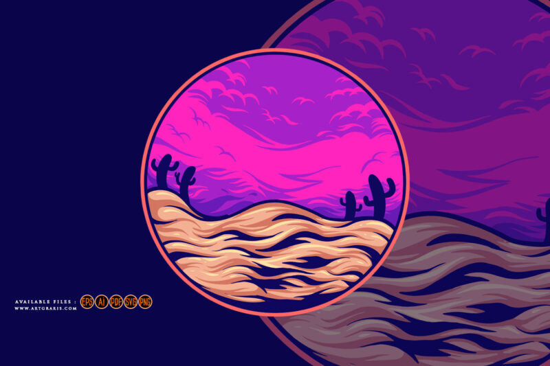 Dazzling desert sunset landscape background logo illustrations