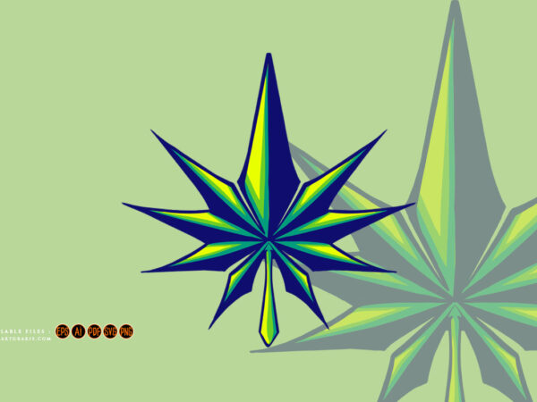 Dimensional shape marijuana leaf modern logo illustrations t shirt vector illustration