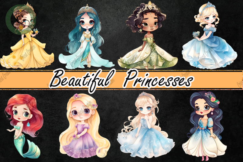 Beautiful Princess PNG Watercolor Sublimation