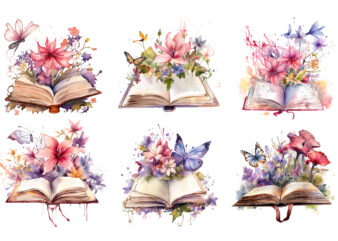 Watercolor Fairy, Watercolor Flowers, Watercolor Book, Fairy Clipart, Book Clipart, Flower Clipart, Flower Bundle, Book Bundle, Fairy Bundle, Flower Book, Flower Fairy, Fairy Book, Set Of Books, Set Of Flowers,