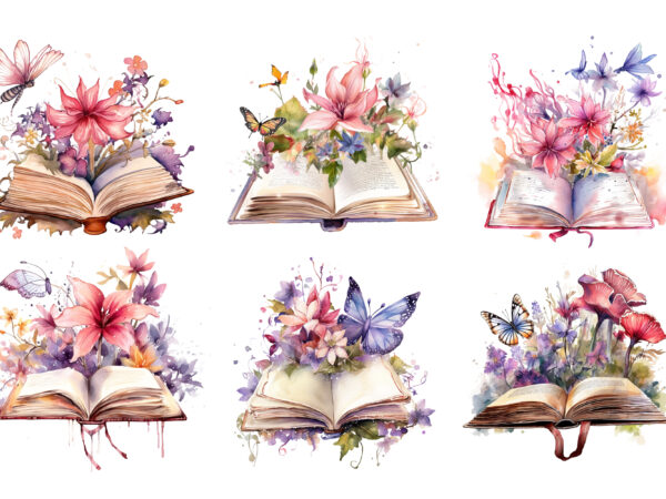 Watercolor fairy, watercolor flowers, watercolor book, fairy clipart, book clipart, flower clipart, flower bundle, book bundle, fairy bundle, flower book, flower fairy, fairy book, set of books, set of flowers, t shirt design for sale