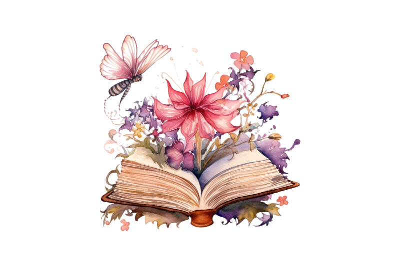 Watercolor Fairy, Watercolor Flowers, Watercolor Book, Fairy Clipart, Book Clipart, Flower Clipart, Flower Bundle, Book Bundle, Fairy Bundle, Flower Book, Flower Fairy, Fairy Book, Set Of Books, Set Of Flowers,