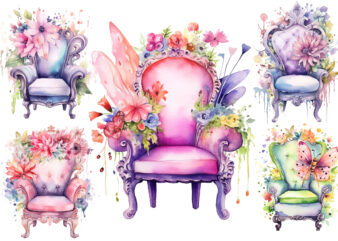 Fairy Flower Chair, Fairy Flower Chair Watercolor, Fairy Flower Chair Watercolor Clipart, Fairy Flower Chair Watercolor Clipart Bundle, Fairy Flower Chair Clipart, Fairy Flower Chair Bundle, Fairy Flower Chair Sublimation, t shirt graphic design