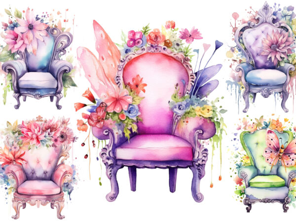 Fairy flower chair, fairy flower chair watercolor, fairy flower chair watercolor clipart, fairy flower chair watercolor clipart bundle, fairy flower chair clipart, fairy flower chair bundle, fairy flower chair sublimation, t shirt graphic design