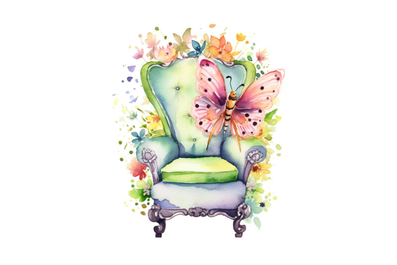 Fairy Flower Chair, Fairy Flower Chair Watercolor, Fairy Flower Chair Watercolor Clipart, Fairy Flower Chair Watercolor Clipart Bundle, Fairy Flower Chair Clipart, Fairy Flower Chair Bundle, Fairy Flower Chair Sublimation,