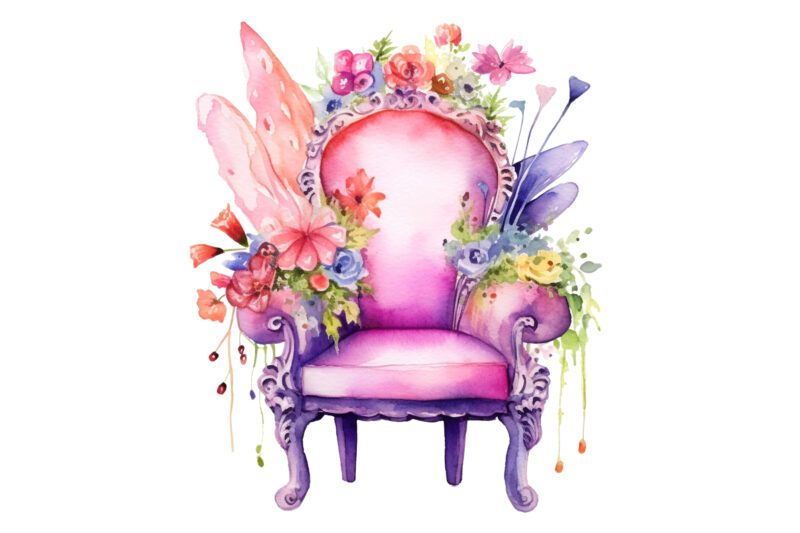 Fairy Flower Chair, Fairy Flower Chair Watercolor, Fairy Flower Chair Watercolor Clipart, Fairy Flower Chair Watercolor Clipart Bundle, Fairy Flower Chair Clipart, Fairy Flower Chair Bundle, Fairy Flower Chair Sublimation,