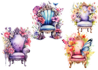 Fairy Flower Chair Watercolor Clipart