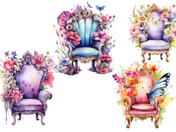 Fairy flower chair watercolor clipart t shirt graphic design