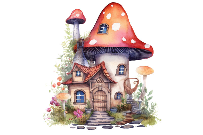 Fairy House Watercolor Clipart