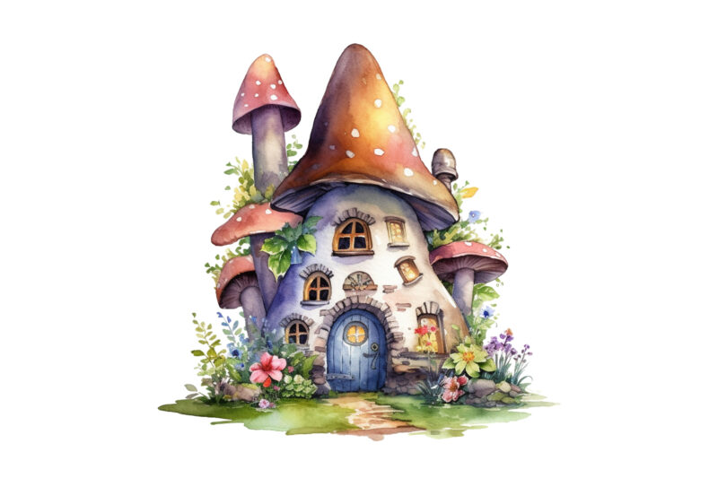 Fairy House Watercolor Clipart