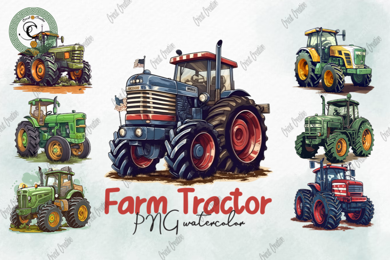 Farm Tractor PNG Watercolor Sublimation Design