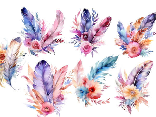 Floral feather watercolor clipart t shirt graphic design