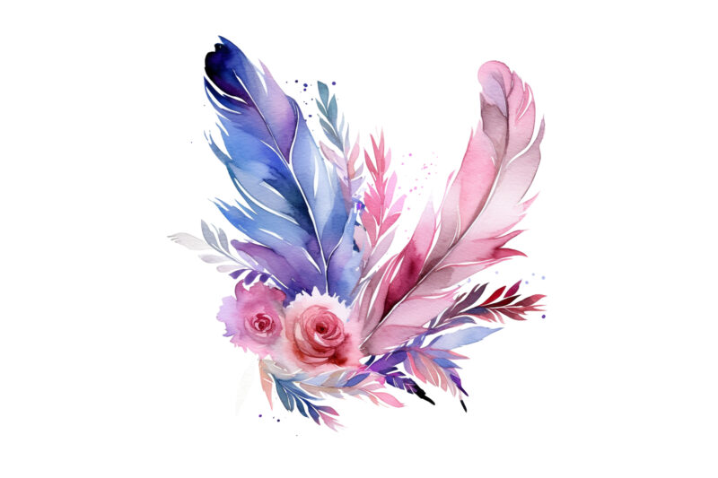 Floral Feather Watercolor Clipart