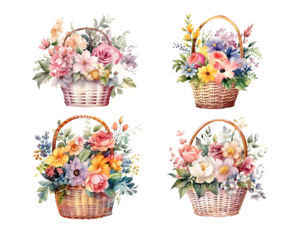 Flowers basket watercolor clipart t shirt graphic design