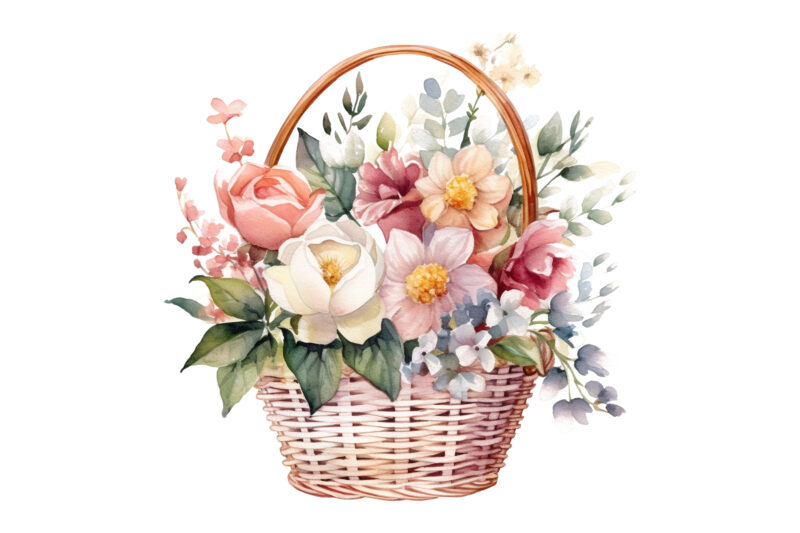 Flowers Basket Watercolor Clipart