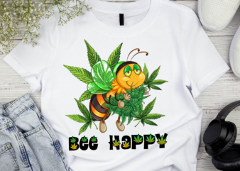 Funny Bee Happy Cannabis Weed Leaf Marijuana 420 Day Stoner