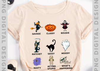 Funny Halloween PNG File For Shirt, Witch Pumpkin Black Cat Skeleton Design, Spooky Season Shirt Design, Halloween Gift, Instant Download HH