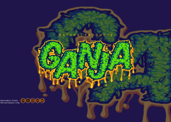 Ganja lettering word with melted flower buds letter illustrations t shirt design template